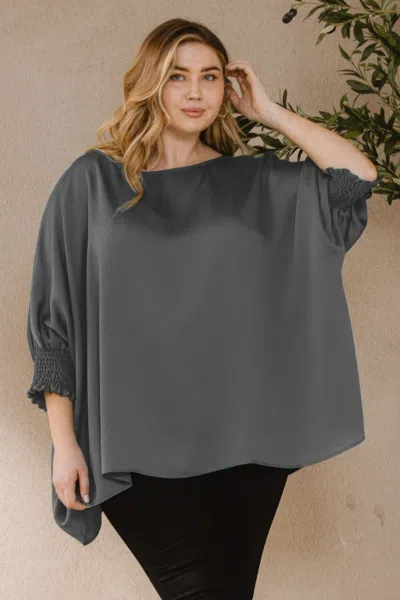 Truedames Ember Jacquard Solid Woven Oversized Boatneck 3/4 Sleeve Blouse In Pink