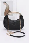 Truedames Embossed Faux Leather Metal Handle Bag In Black
