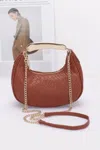 Truedames Embossed Faux Leather Metal Handle Bag In Brown
