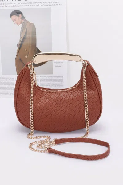Truedames Embossed Faux Leather Metal Handle Bag In Brown