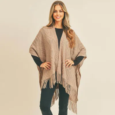 Truedames Embossed Pattern Tassel Ruana Poncho In Beige