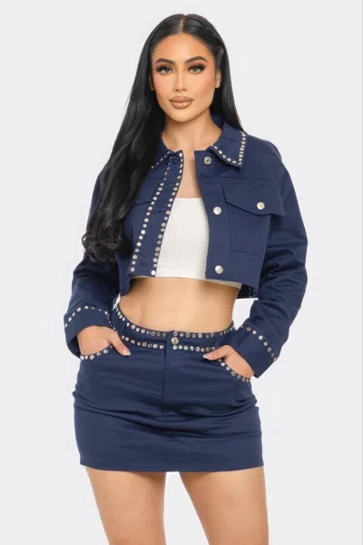Truedames Embroidered Cropped Shirt Set In Blue