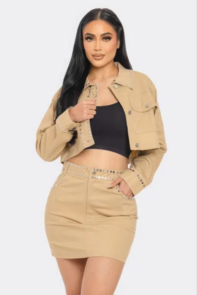 Truedames Embroidered Cropped Shirt Set In Gray
