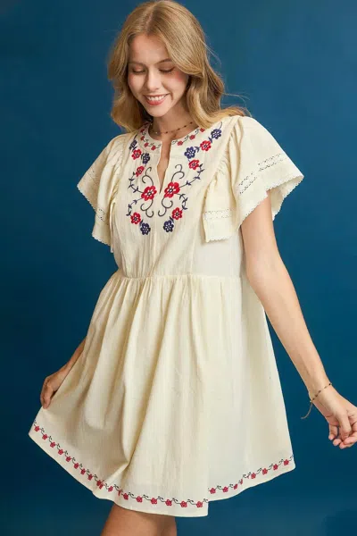 Truedames Embroidered Floral Flutter Sleeve Mini Dress In White