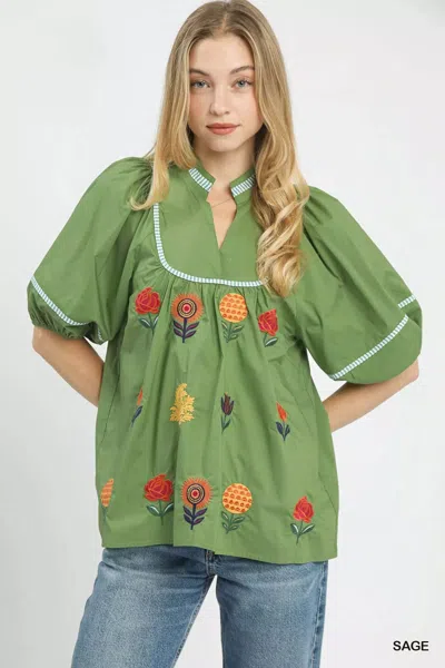 Truedames Embroidered Floral Puff Sleeve Top In Multi