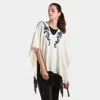 Truedames Embroidered Flower Vine & Tassel Poncho Sweater In Neutral