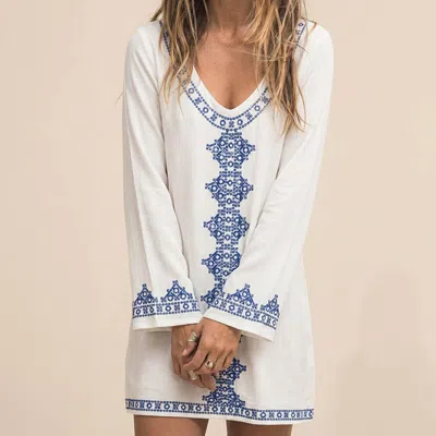 Truedames Embroidered Long Sleeves Boho Tunic Dress In White