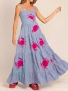 Truedames Embroidered Square Neck Tiered Maxi Cami Dress In Blue