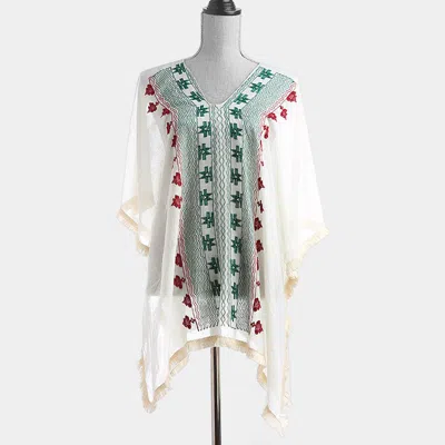 Truedames Embroidered V-neck Poncho In White