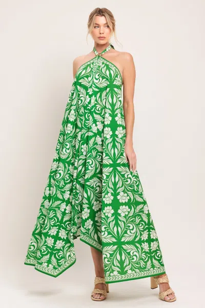 Truedames Emerald Bloom Woven Midi Scarf Dress In Green