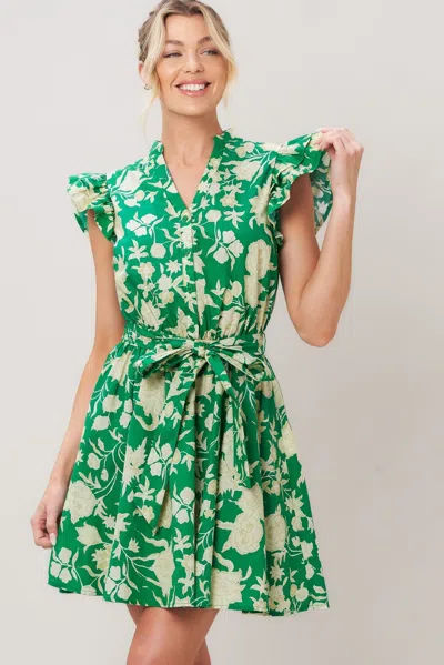 Truedames Emerald Bloom Woven Mini Dress In Green