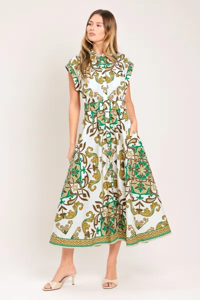 Truedames Emerald Ornate Woven Midi Shirt Dress In Multi