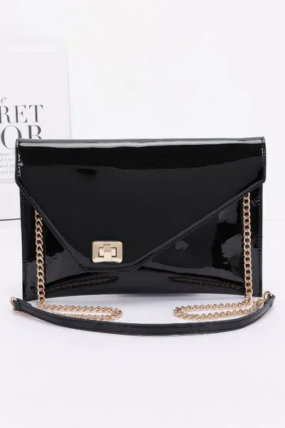 Truedames Enamel Envelope Clutch In Black