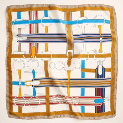 Truedames Equestrian Buckle Printed Square Silky Satin Scarf In Multi