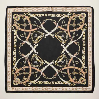 Truedames Equestrian Chain And Harness Print Square Bandana Scarf In Black