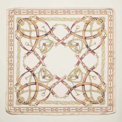 Truedames Equestrian Chain And Harness Print Square Bandana Scarf In Gold
