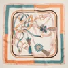 Truedames Equestrian Inspired Tassel And Buckle Printed Square Silky Satin Scarf In Pink