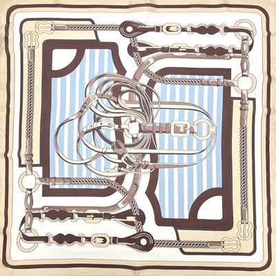 Truedames Equestrian Rope Chain Belt Printed Square Silky Satin Bandana Scarf In Neutral