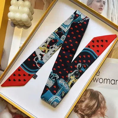 Truedames Equestrian Saddle Print Silk Feel Twilly Scarf In Black