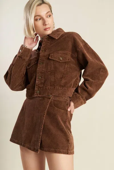 Truedames Escaping Reality Corduroy Jacket In Brown