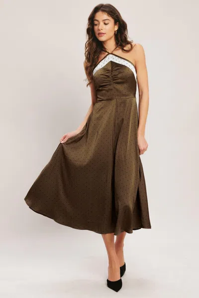 Truedames Espresso Chic Woven Satin Midi Dress In Multi