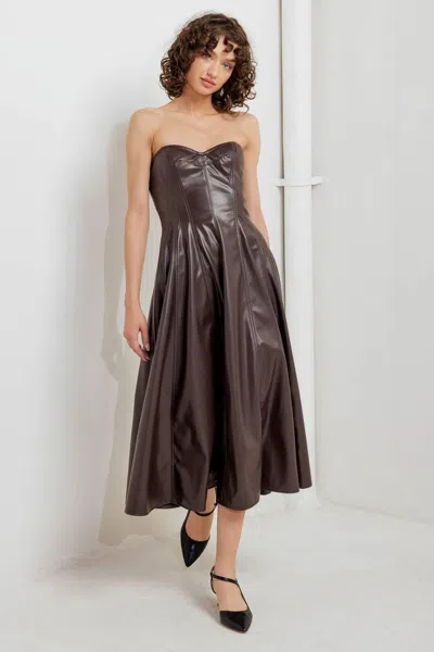 Truedames Espresso Diva Faux Leather Midi Dress In Brown