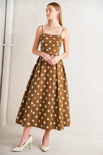 Truedames Espresso Dot Dream Woven Midi Dress In Brown