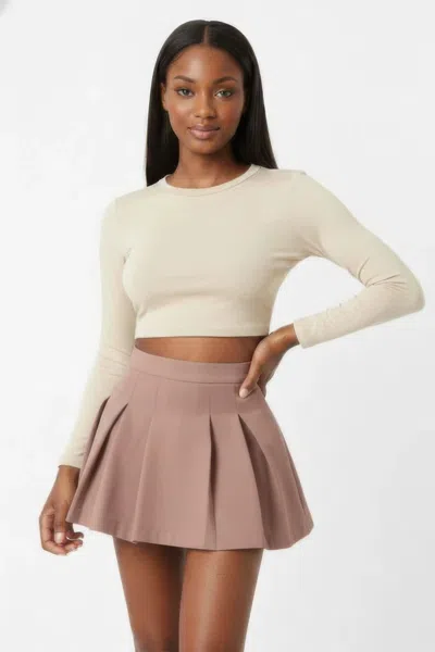 Truedames Essential High-waist Pleated Mini Skirt In Brown