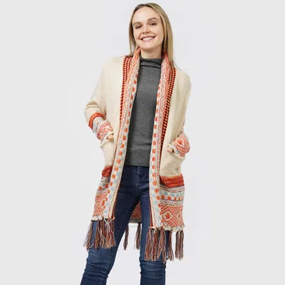 Truedames Ethnic Patterned Front Pocket Sweater Cardigan In Metallic