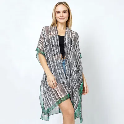 Truedames Ethnic Print Kimono Poncho In Grey