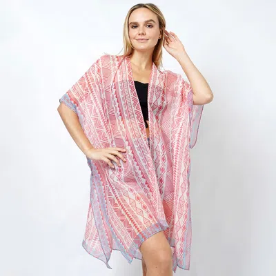 Truedames Ethnic Print Kimono Poncho In Pink