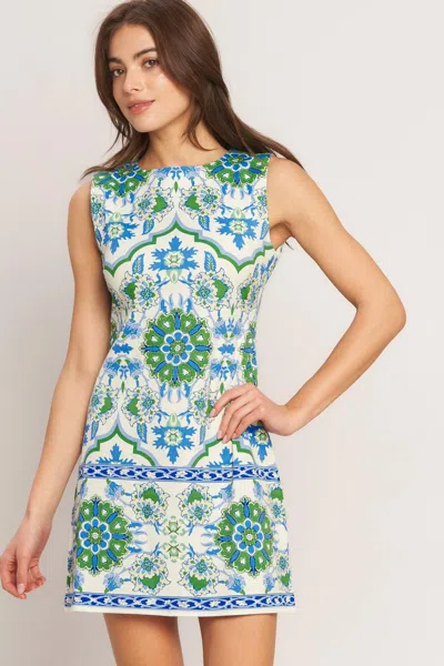 Truedames Euro Blue Woven Mini Dress In Multi