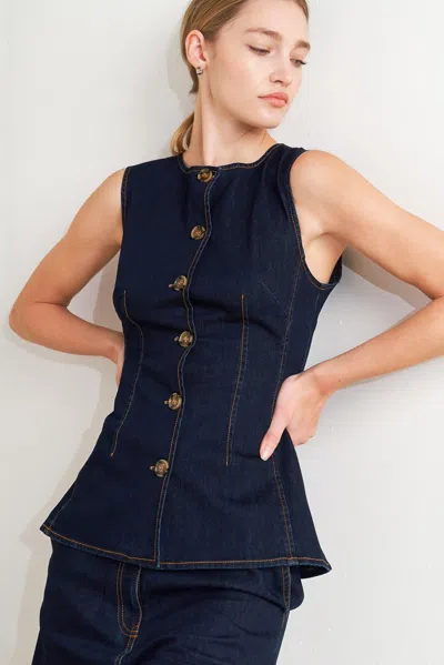 Truedames Euro City Denim Vest In Blue