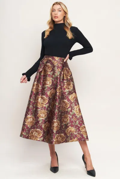 Truedames Evening Botanicals Woven Full Midi Skirt In White