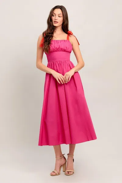 Truedames Evening Delights Fuchsia Woven Midi Dress In Pink