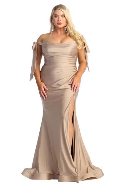 Truedames Evening Dress Off The Shoulder Trumpet Plus Size Formal Gown In Brown