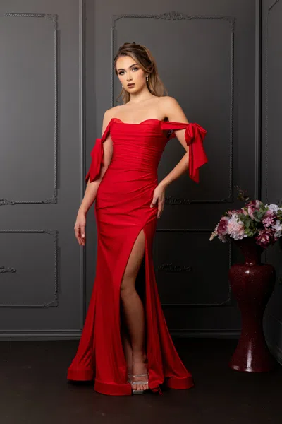 Truedames Evening Dress Off The Shoulder Trumpet Plus Size Formal Gown In Red