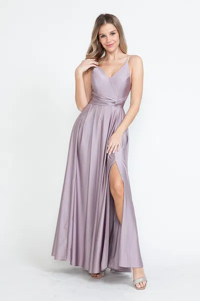 Truedames Evening Dress V-neck Spaghetti Strap A-line Gown In Purple