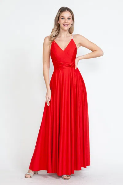 Truedames Evening Dress V-neck Spaghetti Strap A-line Gown In Red