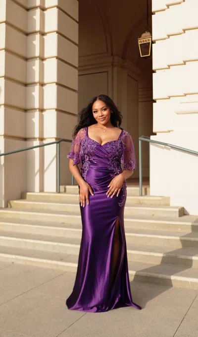 Truedames Evening Gown With Sheer Beaded Overlay Mother Of The Bride Dress In Metallic