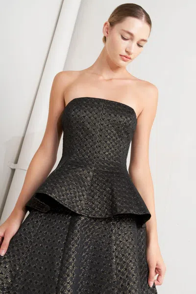 Truedames Evening Sculpt Metallic Threaded Woven Top In Black