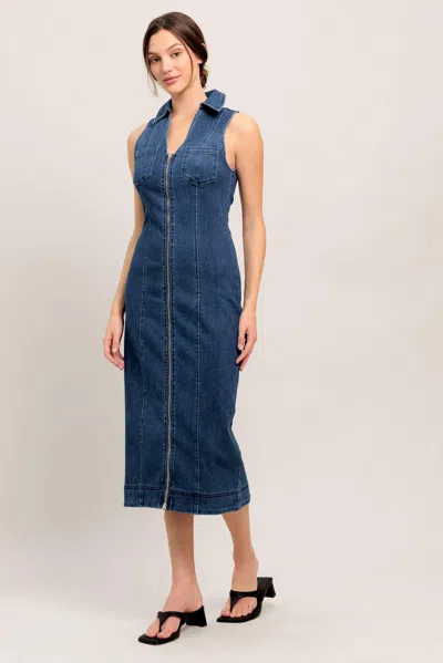 Truedames Everyday Edge Denim Midi Dress In Blue