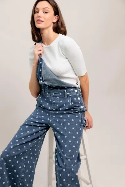 Truedames Everyday Polka Overall Denim Jumpsuit In Blue