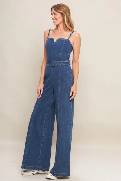 Truedames Expert Sweetness Medium Indigo Denim Jumpsuit In Blue