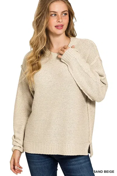 Truedames Exposed Seam Round Neck Sweater In Neutral