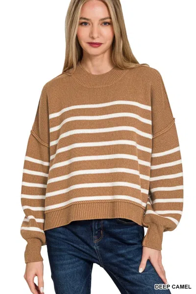 Truedames Exposed Seam Striped Oversized Sweater In Brown