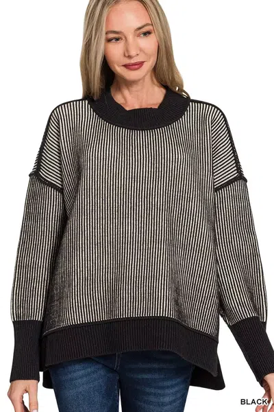 Truedames Exposed Seam Two Tone Ribbed Sweater In Black