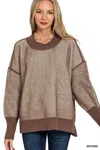 Truedames Exposed Seam Two Tone Ribbed Sweater In Brown