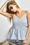 Truedames Eyelet Woven Sleeveless Elasticized Top In Gray