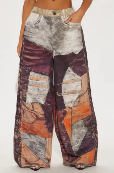 Truedames Fabric Printed Pants In Brown